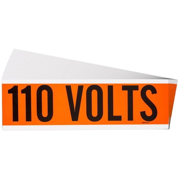 110 Volts Conduit and Voltage Lbls 2.25 in H x 9 in W BK on OR 25/PK
